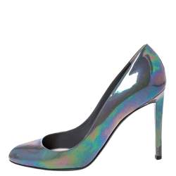 Pre Owned حذاء كعب عالى ديور جلد لامع إريدسنت رمادي مقاس 40