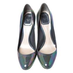 Pre Owned حذاء كعب عالى ديور جلد لامع إريدسنت رمادي مقاس 40