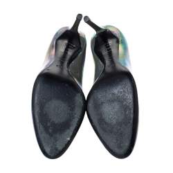 Pre Owned حذاء كعب عالى ديور جلد لامع إريدسنت رمادي مقاس 40