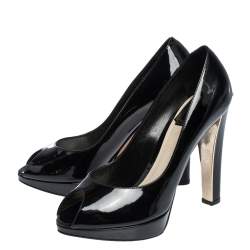 Pre Owned Dior Black Patent Leather Peep Toe Platform Pumps Size 36.5