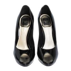 Pre Owned Dior Black Patent Leather Peep Toe Platform Pumps Size 36.5