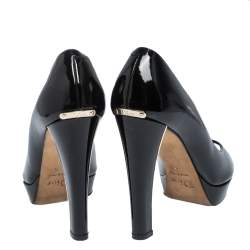 Pre Owned Dior Black Patent Leather Peep Toe Platform Pumps Size 36.5