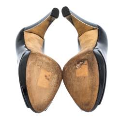 Pre Owned Dior Black Patent Leather Peep Toe Platform Pumps Size 36.5