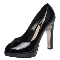 Pre Owned Dior Black Patent Leather Peep Toe Platform Pumps Size 36.5