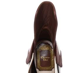 Pre Owned Dior Tricolor Patent Leather And Canvas Glorious Lace-Up Ankle Booties Size 38