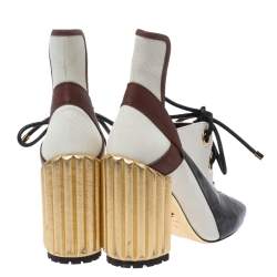 Pre Owned Dior Tricolor Patent Leather And Canvas Glorious Lace-Up Ankle Booties Size 38