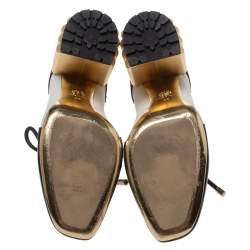 Pre Owned Dior Tricolor Patent Leather And Canvas Glorious Lace-Up Ankle Booties Size 38