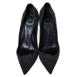 Pre Owned حذاء كعب عالي ديور مقدمة مدببة قصة غير متماثلة سويدي غليتر أسود مقاس 42