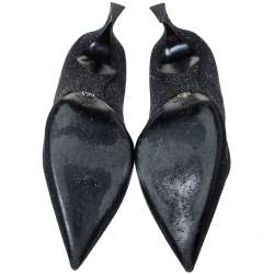 Pre Owned حذاء كعب عالي ديور مقدمة مدببة قصة غير متماثلة سويدي غليتر أسود مقاس 42