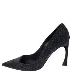 Pre Owned حذاء كعب عالي ديور مقدمة مدببة قصة غير متماثلة سويدي غليتر أسود مقاس 42