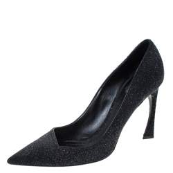 Pre Owned حذاء كعب عالي ديور مقدمة مدببة قصة غير متماثلة سويدي غليتر أسود مقاس 42