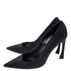 Pre Owned حذاء كعب عالي ديور مقدمة مدببة قصة غير متماثلة سويدي غليتر أسود مقاس 42