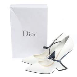 Dior Two Tone Leather Mary Jane Comma Block Heel Pointed Toe Pumps Size 41.5