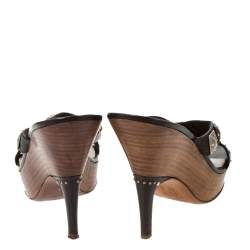 Dior Brown Leather Studded Cross Strap Platform Sandals Size 38