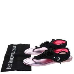 Dior Black Mesh Embellished Fusion Thong Flat Sandals Size 36