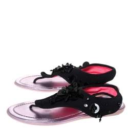Dior Black Mesh Embellished Fusion Thong Flat Sandals Size 36