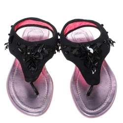Dior Black Mesh Embellished Fusion Thong Flat Sandals Size 36