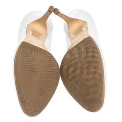 Pre Owned حذاء كعب عالى ديور جلد كاناج أبيض مقاس 35.5