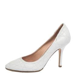 Pre Owned حذاء كعب عالى ديور جلد كاناج أبيض مقاس 35.5