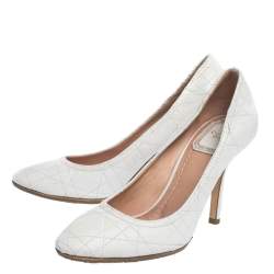 Pre Owned حذاء كعب عالى ديور جلد كاناج أبيض مقاس 35.5