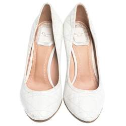 Pre Owned حذاء كعب عالى ديور جلد كاناج أبيض مقاس 35.5