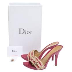 Dior Multicolor Printed Canvas And Leather Peep Toe Clogs Sandals Size 37.5