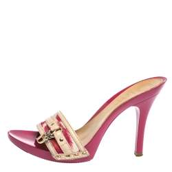 Dior Multicolor Printed Canvas And Leather Peep Toe Clogs Sandals Size 37.5