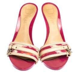 Dior Multicolor Printed Canvas And Leather Peep Toe Clogs Sandals Size 37.5
