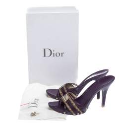 Dior Purple/Beige Patent Leather And Canvas Open Toe Sandals Size 38