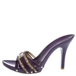 Dior Purple/Beige Patent Leather And Canvas Open Toe Sandals Size 38