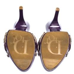 Dior Purple/Beige Patent Leather And Canvas Open Toe Sandals Size 38