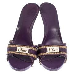 Dior Purple/Beige Patent Leather And Canvas Open Toe Sandals Size 38