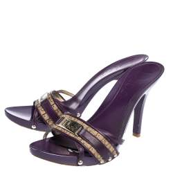 Dior Purple/Beige Patent Leather And Canvas Open Toe Sandals Size 38