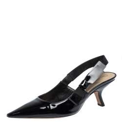 Pre Owned صندل ديور "جاديور" بمقدمة مدببة و بفتحة كعب جلد لامع أسود مقاس 38