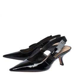 Pre Owned صندل ديور "جاديور" بمقدمة مدببة و بفتحة كعب جلد لامع أسود مقاس 38