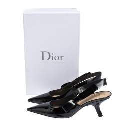 Pre Owned صندل ديور "جاديور" بمقدمة مدببة و بفتحة كعب جلد لامع أسود مقاس 38