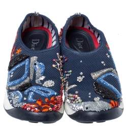 Pre Owned حذاء رياضي ديور فيوجن شبكة زرقاء مزخرف بعنق منخفض مقاس 36