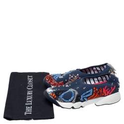 Pre Owned حذاء رياضي ديور فيوجن شبكة زرقاء مزخرف بعنق منخفض مقاس 36