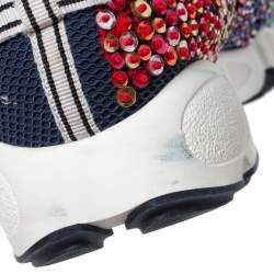 Pre Owned حذاء رياضي ديور فيوجن شبكة زرقاء مزخرف بعنق منخفض مقاس 36