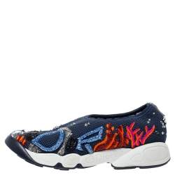 Pre Owned حذاء رياضي ديور فيوجن شبكة زرقاء مزخرف بعنق منخفض مقاس 36