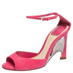 Dior Pink Suede Leather Optique Wedge Ankle Strap Sandals Size 39