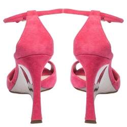 Dior Pink Suede Leather Optique Wedge Ankle Strap Sandals Size 39