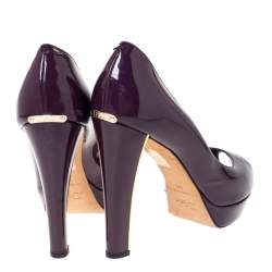 Dior Purple Patent Leather Platform Peep Toe Pumps Size 39