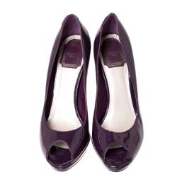 Dior Purple Patent Leather Platform Peep Toe Pumps Size 39