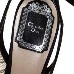 Pre Owned Dior Black Lace And Satin Ankle Tie Slingback Platform Sandals Size 36