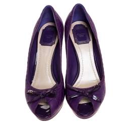 مملوكة مسبقًا حذاء كعب عالى ديور نعل سميك فيونكة جلد كاناج بنفسجى مقاس 39