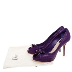 مملوكة مسبقًا حذاء كعب عالى ديور نعل سميك فيونكة جلد كاناج بنفسجى مقاس 39