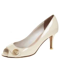 Dior White Patent Leather Peep Toe Pumps Size 37.5