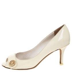 Dior White Patent Leather Peep Toe Pumps Size 37.5