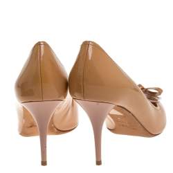 Dior Marine Beige Patent Heart Bow Embellished Pointed Toe Pumps Size 40